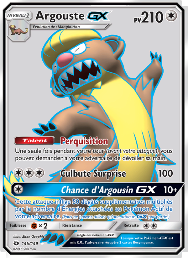 Argouste GX 145 — Soleil et Lune (French Pokémon TCG card)
