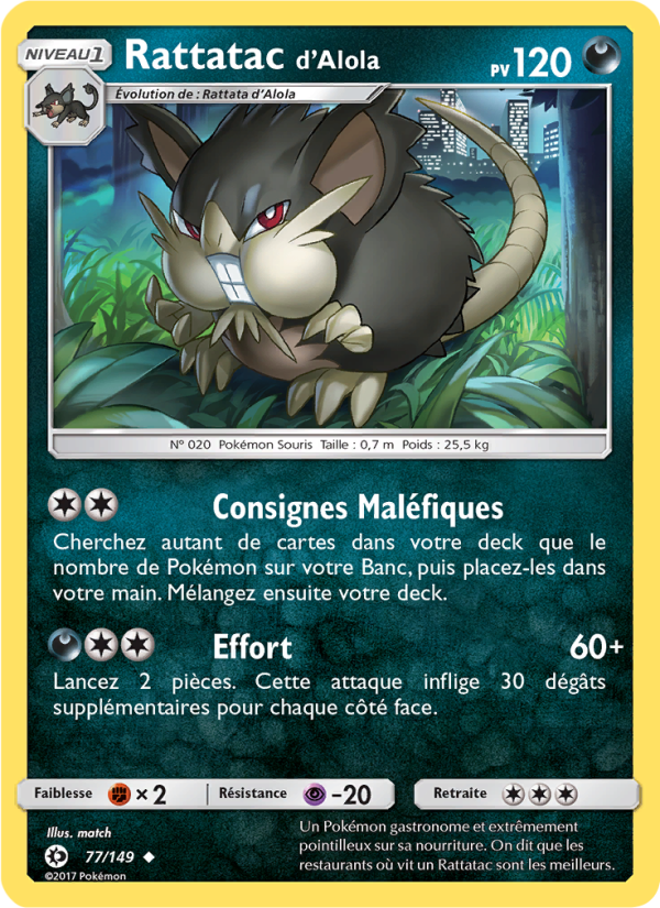 Rattatac d’Alola 77 — Soleil et Lune (French Pokémon TCG card)