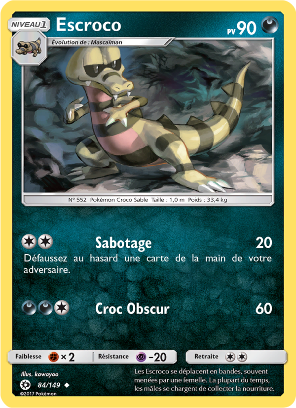 Escroco 84 — Soleil et Lune (French Pokémon TCG card)