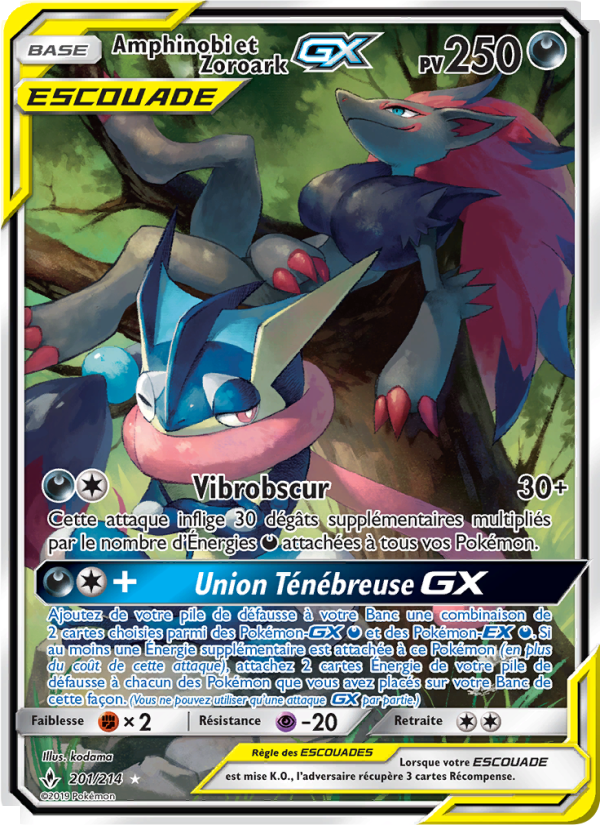 Amphinobi et Zoroark GX 201 — Alliance Infaillible (French Pokémon TCG card)