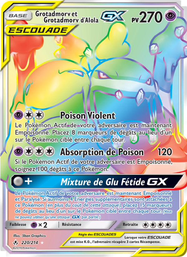 Grotadmorv et Grotadmorv d’Alola GX 220 — Alliance Infaillible (French Pokémon TCG card)