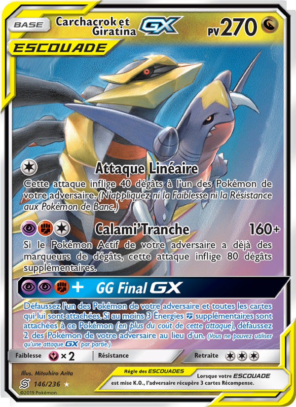 Carchacrok et Giratina GX 146 — Harmonie des Esprits (French Pokémon TCG card)
