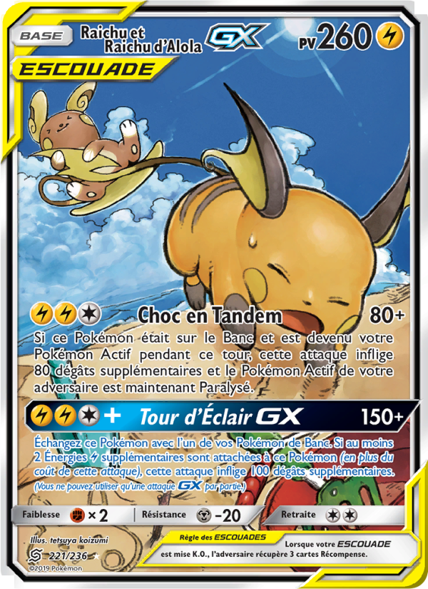 Raichu et Raichu d’Alola GX 221 — Harmonie des Esprits (French Pokémon TCG card)