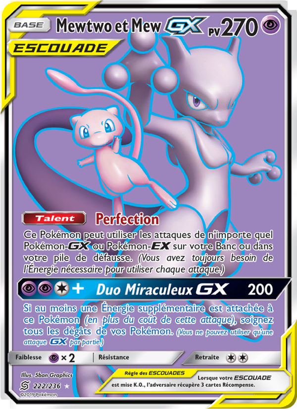 Mewtwo et Mew GX 222 — Harmonie des Esprits (French Pokémon TCG card)