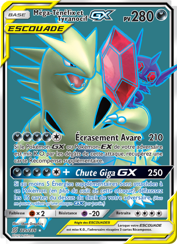 Méga-Ténéfix et Tyranocif GX 225 — Harmonie des Esprits (French Pokémon TCG card)