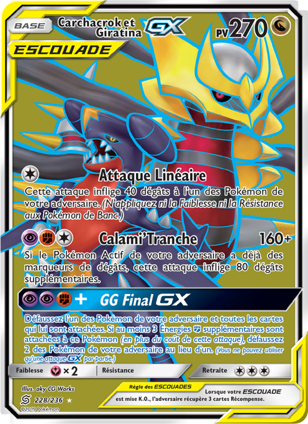 Carchacrok et Giratina GX 228 — Harmonie des Esprits (French Pokémon TCG card)