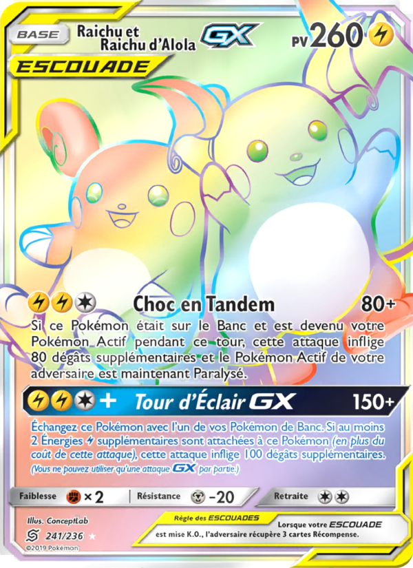 Raichu et Raichu d’Alola GX 241 — Harmonie des Esprits (French Pokémon TCG card)