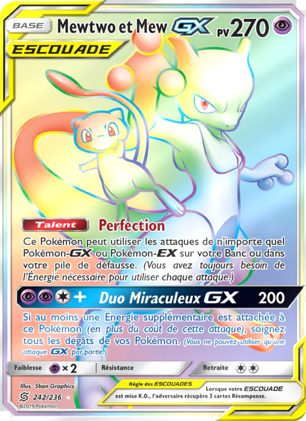 Mewtwo et Mew GX 242 — Harmonie des Esprits (French Pokémon TCG card)