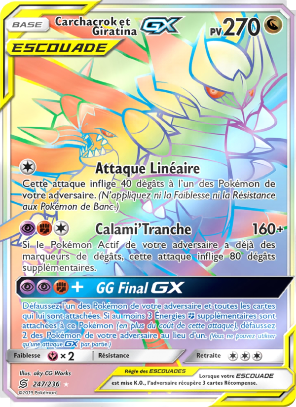 Carchacrok et Giratina GX 247 — Harmonie des Esprits (French Pokémon TCG card)