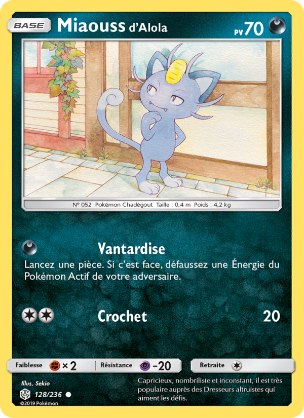 Miaouss d’Alola 128 — Éclipse Cosmique (French Pokémon TCG card)