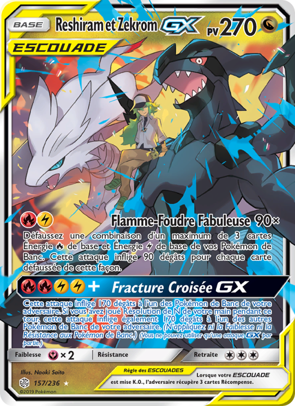 Reshiram et Zekrom GX 157 — Éclipse Cosmique (French Pokémon TCG card)