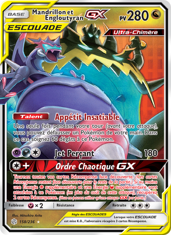 Mandrillon et Engloutyran GX 158 — Éclipse Cosmique (French Pokémon TCG card)