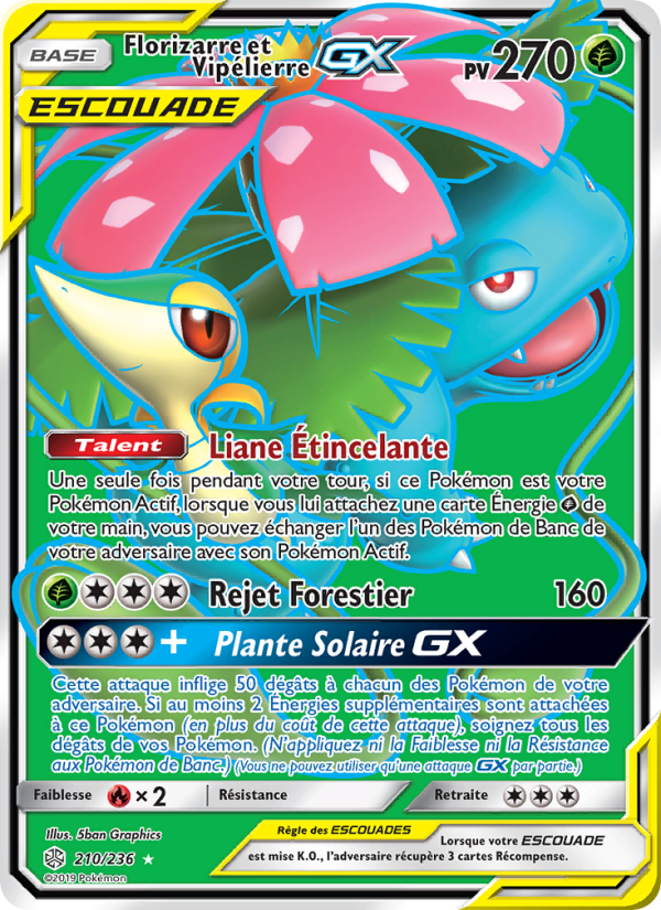 Florizarre et Vipélierre GX 210 — Éclipse Cosmique (French Pokémon TCG card)