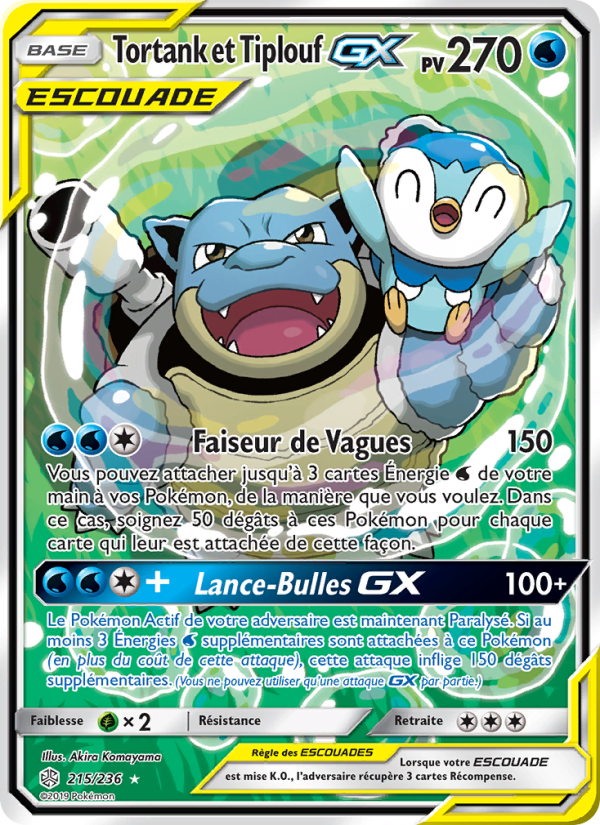 Tortank et Tiplouf GX 215 — Éclipse Cosmique (French Pokémon TCG card)