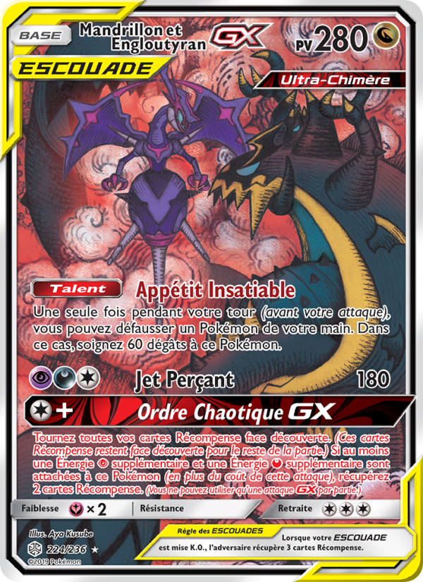 Mandrillon et Engloutyran GX 224 — Éclipse Cosmique (French Pokémon TCG card)