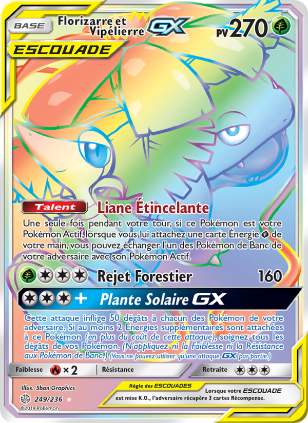 Florizarre et Vipélierre GX 249 — Éclipse Cosmique (French Pokémon TCG card)