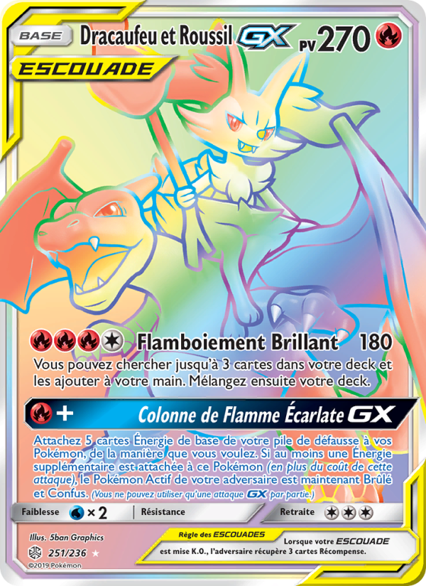 Dracaufeu et Roussil GX 251 — Éclipse Cosmique (French Pokémon TCG card)