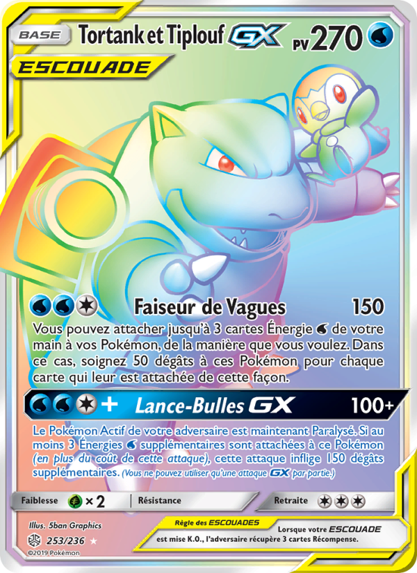 Tortank et Tiplouf GX 253 — Éclipse Cosmique (French Pokémon TCG card)