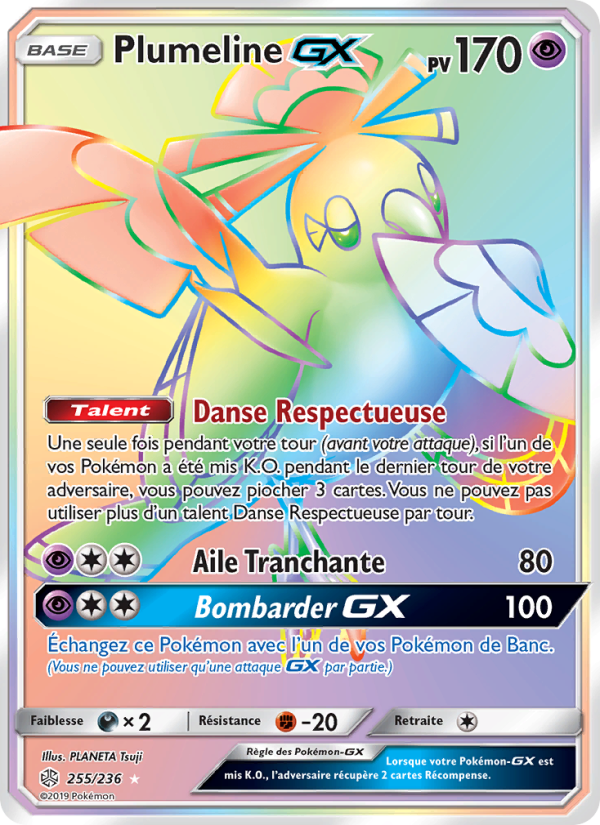 Plumeline GX 255 — Éclipse Cosmique (French Pokémon TCG card)