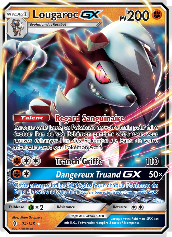 Lougaroc GX 74 — Gardiens Ascendants (French Pokémon TCG card)