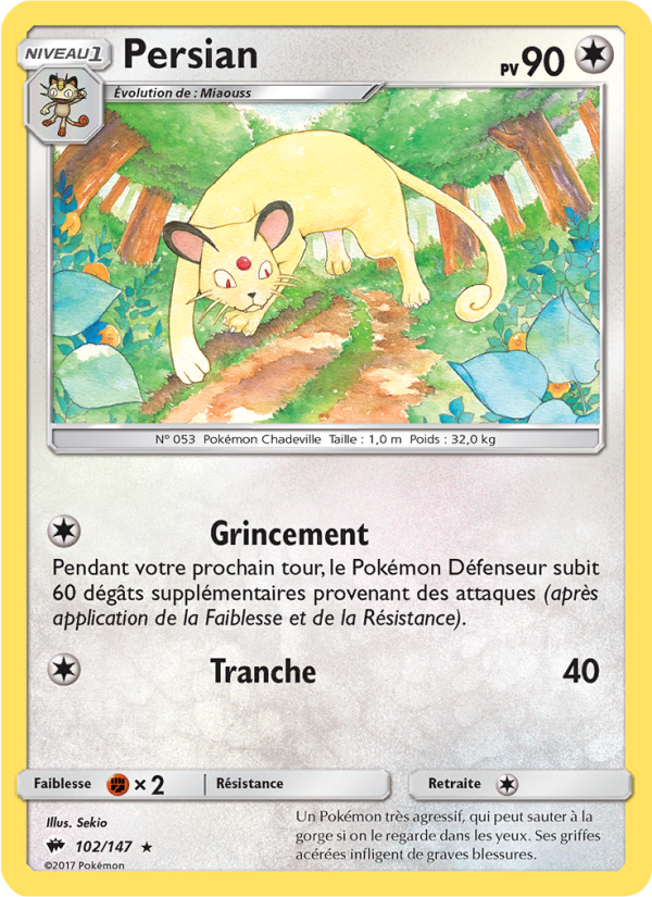 Persian 102 — Ombres Ardentes (French Pokémon TCG card)