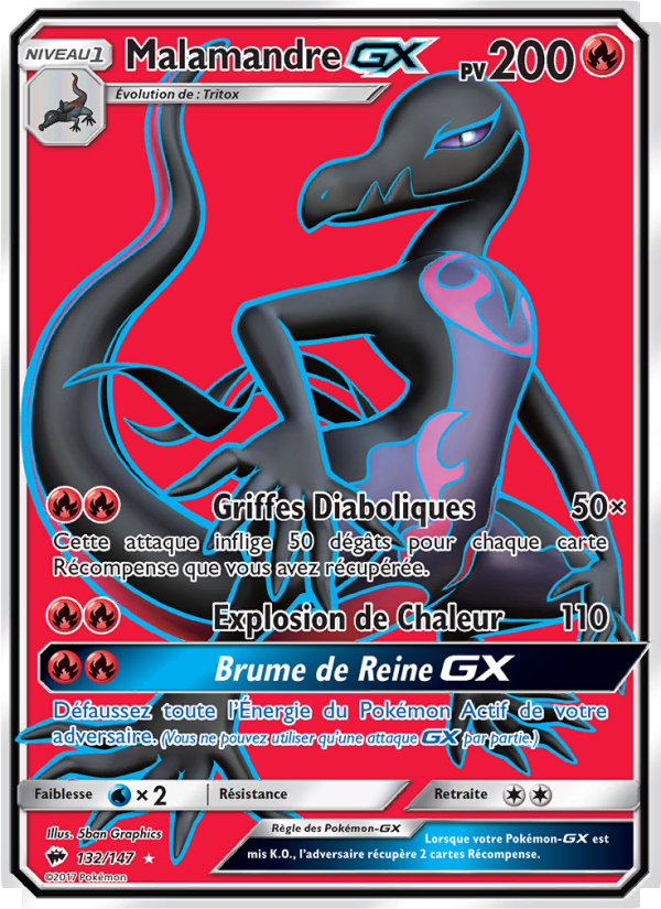 Malamandre GX 132 — Ombres Ardentes (French Pokémon TCG card)