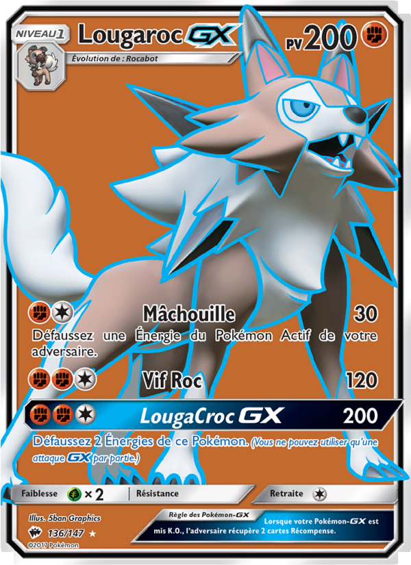 Lougaroc GX 136 — Ombres Ardentes (French Pokémon TCG card)