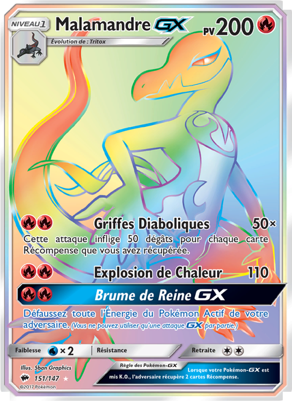 Malamandre GX 151 — Ombres Ardentes (French Pokémon TCG card)