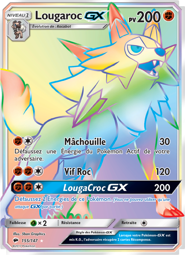 Lougaroc GX 155 — Ombres Ardentes (French Pokémon TCG card)