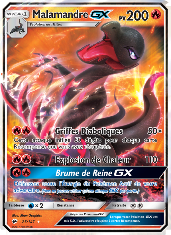Malamandre GX 25 — Ombres Ardentes (French Pokémon TCG card)