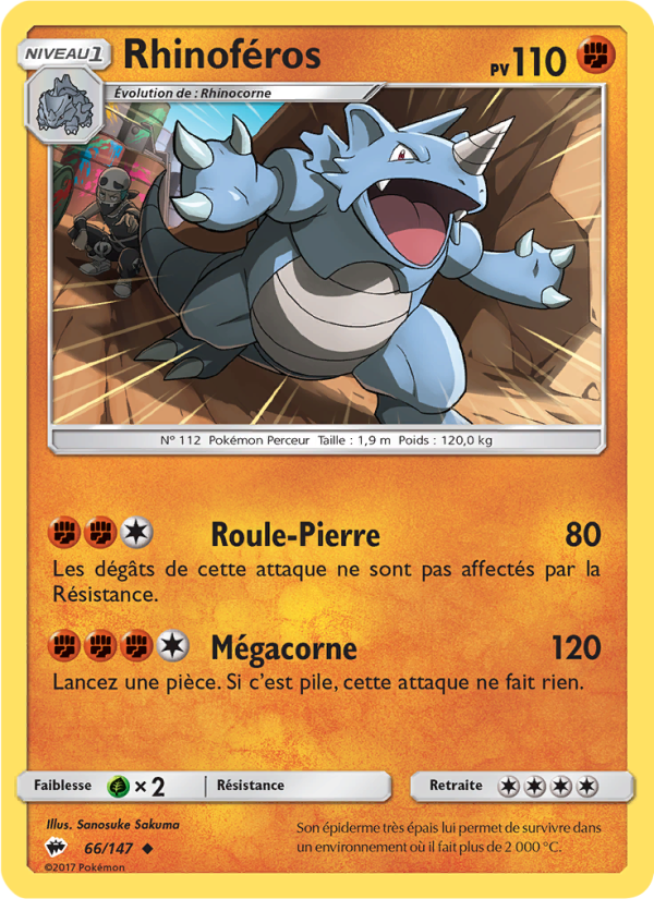 Rhinoféros 66 — Ombres Ardentes (French Pokémon TCG card)