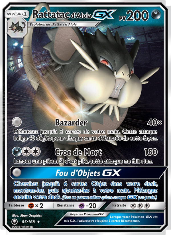 Rattatac d’Alola GX 85 — Tempête Céleste (French Pokémon TCG card)