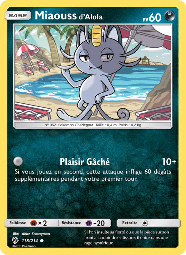 Miaouss d’Alola 118 — Tonnerre Perdu (French Pokémon TCG card)