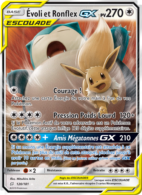Évoli et Ronflex GX 120 — Duo de Choc (French Pokémon TCG card)
