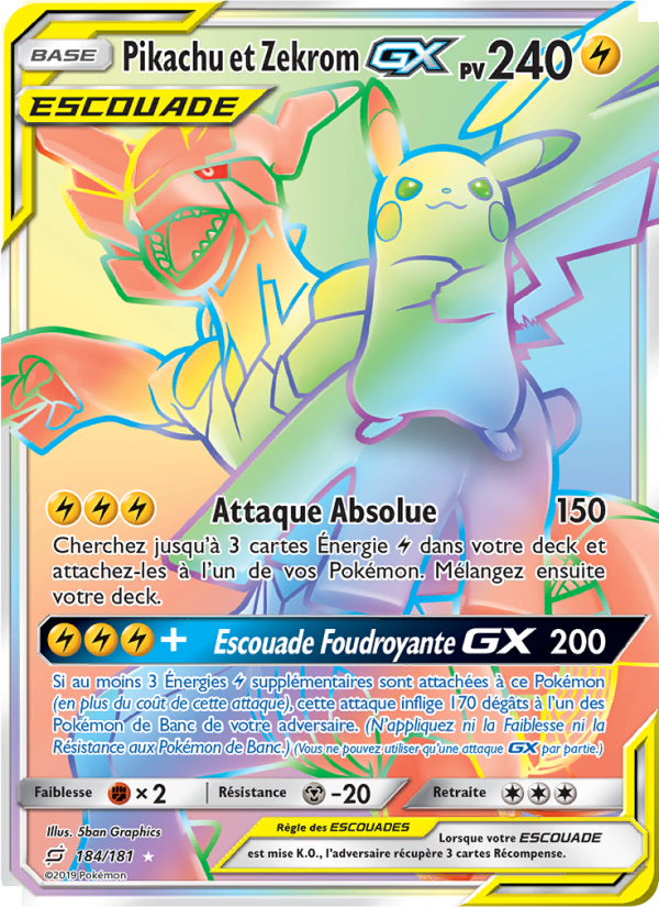 Pikachu et Zekrom GX 184 — Duo de Choc (French Pokémon TCG card)