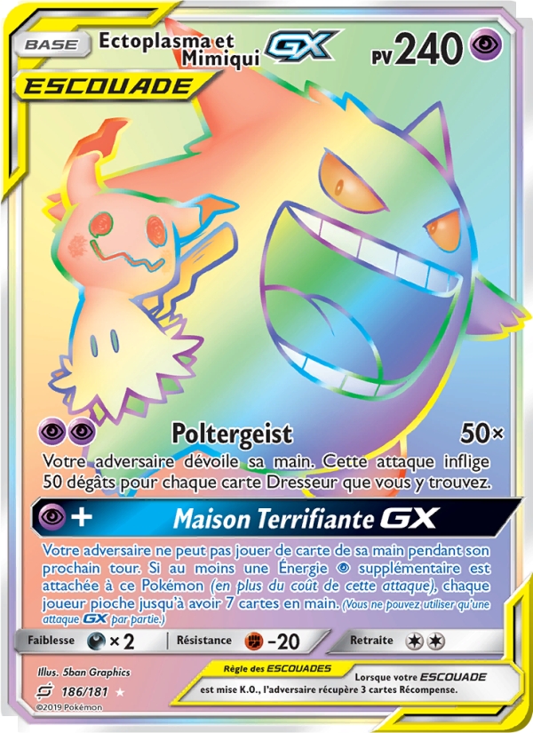 Ectoplasma et Mimiqui GX 186 — Duo de Choc (French Pokémon TCG card)