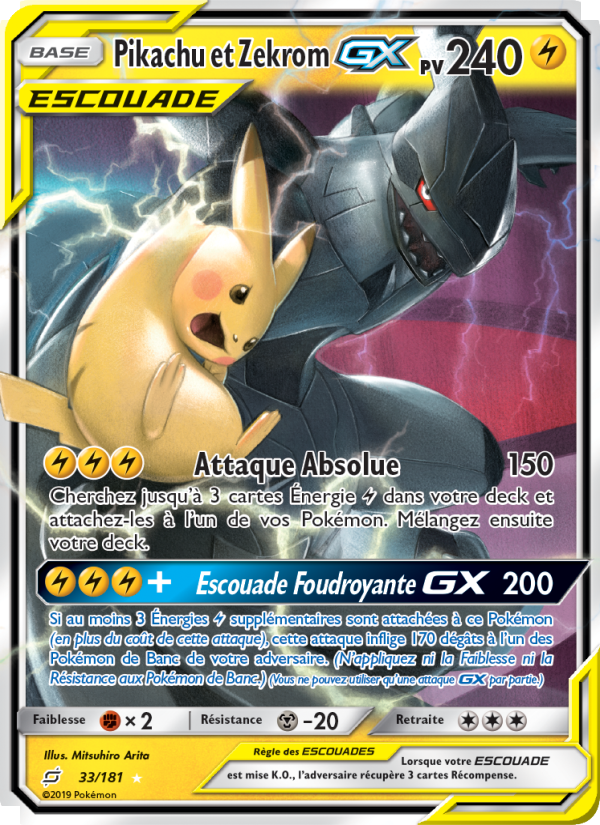 Pikachu et Zekrom GX 33 — Duo de Choc (French Pokémon TCG card)
