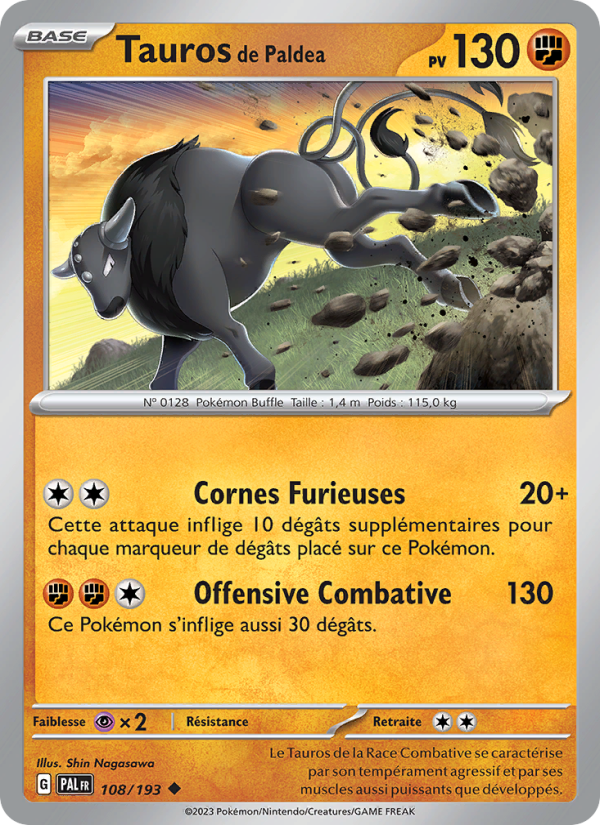 Tauros de Paldea 108 — Évolutions à Paldea (French Pokémon TCG card)
