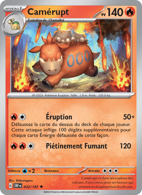 Camérupt 032 — Flammes Obsidiennes (French Pokémon TCG card)