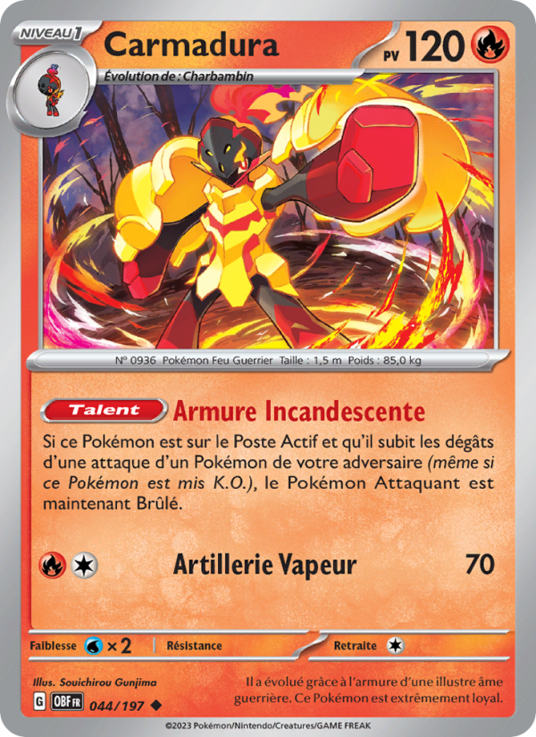 Carmadura 044 — Flammes Obsidiennes (French Pokémon TCG card)