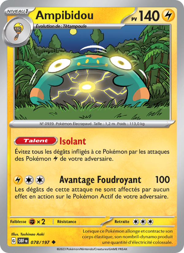 Ampibidou 078 — Flammes Obsidiennes (French Pokémon TCG card)