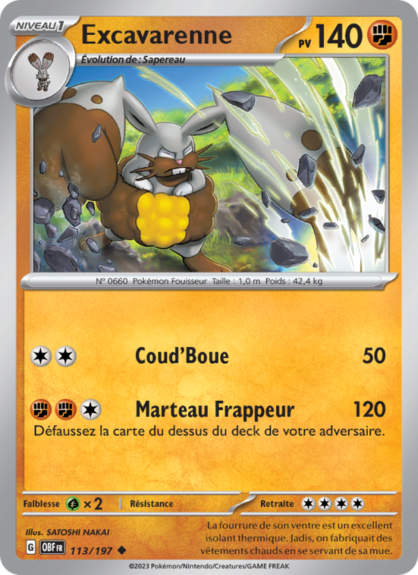 Excavarenne 113 — Flammes Obsidiennes (French Pokémon TCG card)