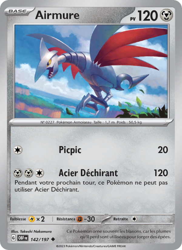 Airmure 142 — Flammes Obsidiennes (French Pokémon TCG card)