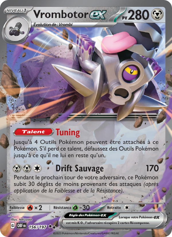Vrombotor-ex 156 — Flammes Obsidiennes (French Pokémon TCG card)