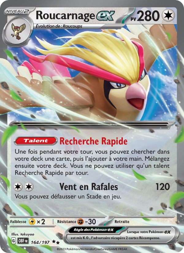 Roucarnage-ex 164 — Flammes Obsidiennes (French Pokémon TCG card)