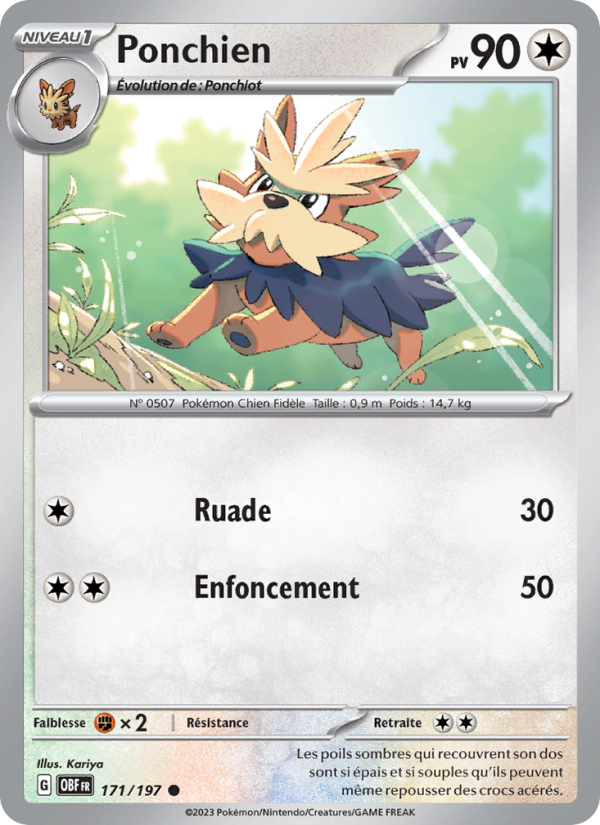 Ponchien 171 — Flammes Obsidiennes (French Pokémon TCG card)
