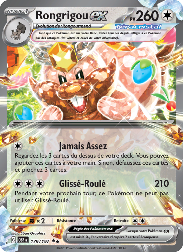 Rongrigou-ex 179 — Flammes Obsidiennes (French Pokémon TCG card)