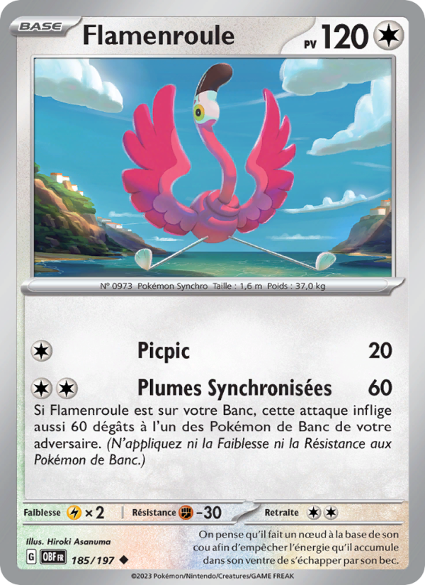 Flamenroule 185 — Flammes Obsidiennes (French Pokémon TCG card)