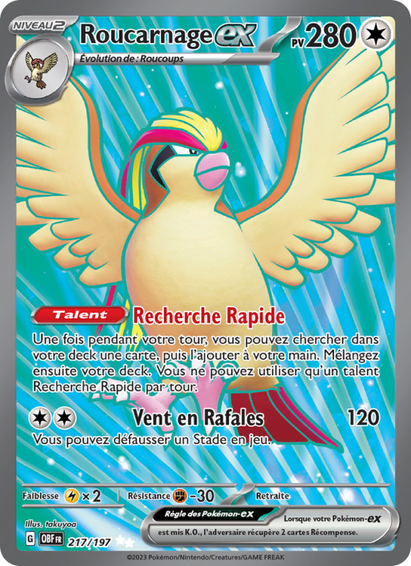 Roucarnage-ex 217 — Flammes Obsidiennes (French Pokémon TCG card)