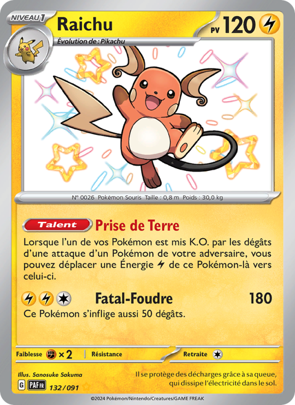 Raichu 132 — Destinées de Paldea (French Pokémon TCG card)